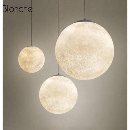 Modern Art Moon Pendant Nordic Ball Hanging Light Fixtures for Home Dining Room Living Room Bar Cafe Industrial Loft Decor Lamp