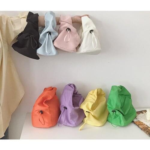 Women bag Polyester Bucket Casual Solid String Hasp Soft handbag high-capacity tote bag Korean ladylike bag simple style