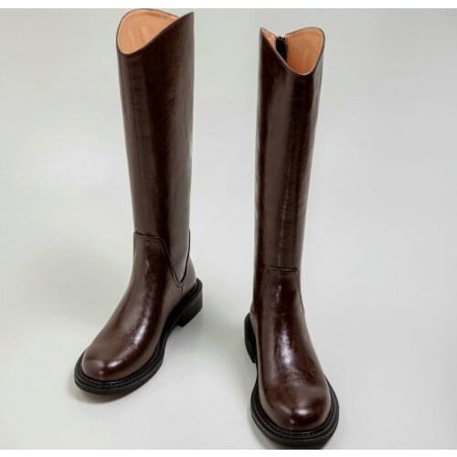 2021 New Concise Designer Knee High Boots Girls Genuine Leather Womens Shoes Fall Party Winter Boots Heels Motorcycle