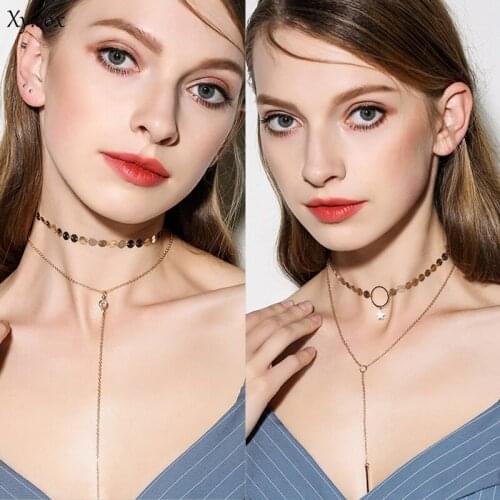 Womens fashion crystal necklace copper sequins necklace clavicle chain