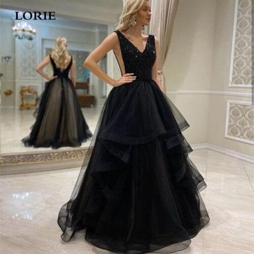 LORIE Black Wedding Dresses A Line sexy V Neck Lace Beads Bridal Gowns Vestidos De Novia Corset Boho Wedding Party Gowns