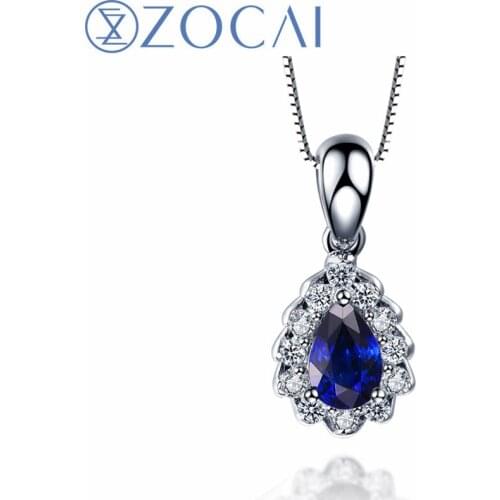 ZOCAI Brand necklace natural sapphire 0.50CT gemstone with 0.18CT diamond 18k white gold pendant 925 silver Chain women necklace