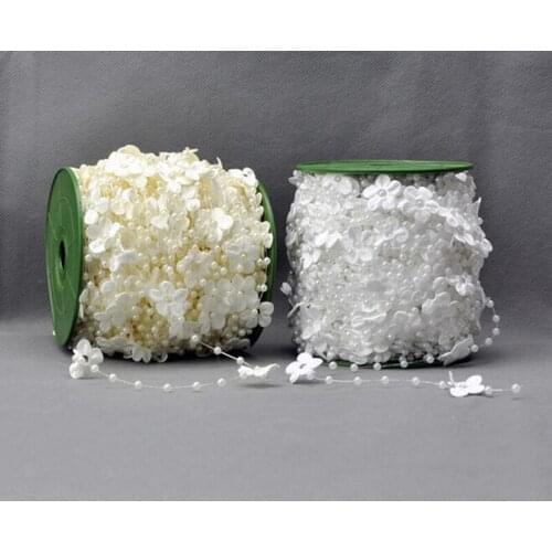 1 Spool 60 Meters Pure White/Ivory Silk Pearls Beaded Flower Garland For Wedding Bouquet Decoration Hair Style Venue Decoration