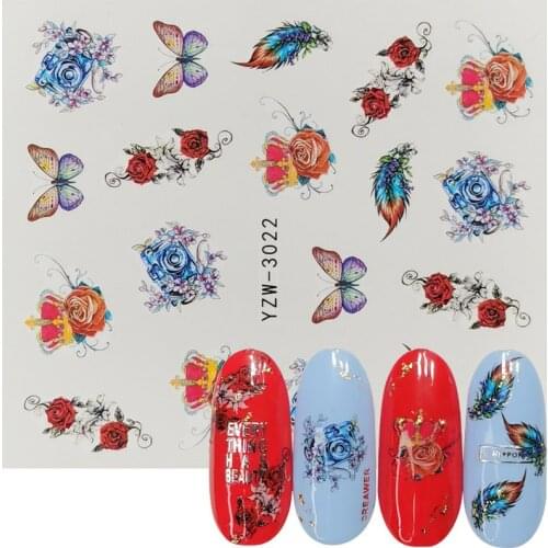 1pcs Water Nail Decal and Sticker Flower Feather Butterfly Simple Summer Slider for Manicure Nail Art Watermark Tips