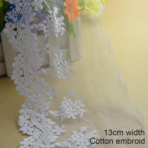 10yards 13cm Cotton embroid lace sewing ribbon guipure lace african lace fabric trim warp knitting DIY Garment Accessories#2871