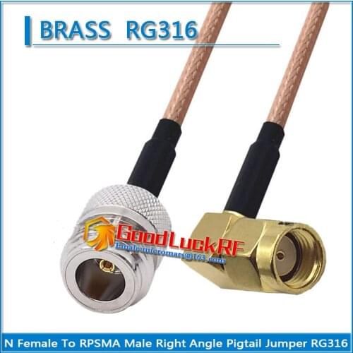 1X Pcs N Female to RPSMA RP-SMA RP SMA Male Right Angle 90 Degree Coaxial Type Pigtail Jumper RG316 Cable N to RPSMA Low Loss