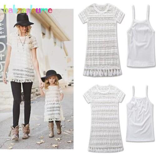 2Piece/Summer Matching Mother And Daughter Dresses Mom Lace Dress+T-shirt Family Clothes Outfits Baby Girls Clothing Sets BC1596