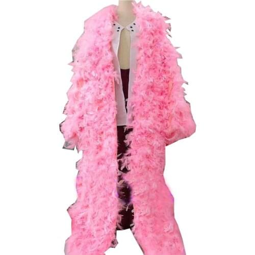 2020 Anime One Piece Joker Donquixote Doflamingo Costume Cosplay Pink Plush Colak Outfit Sunglasses Mens Adult Halloween Carniva