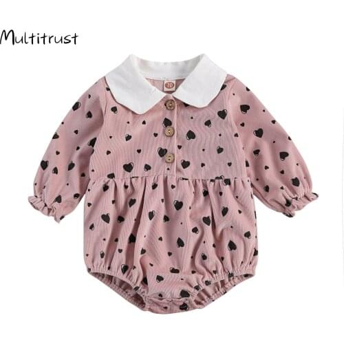 2020 Infant Baby Girls Bodysuit Newborn Infant Girls Cute Floral Print Button Corduroy Bodysuits Jumpsuits Spring Autumn