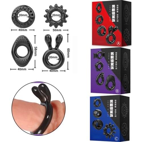 4pcs Penis Ring Enlargement Penis Sleeve Extender Clitoral Stimulate Ring Reusable Condoms Sex Toy for Men Ejaculation Delay