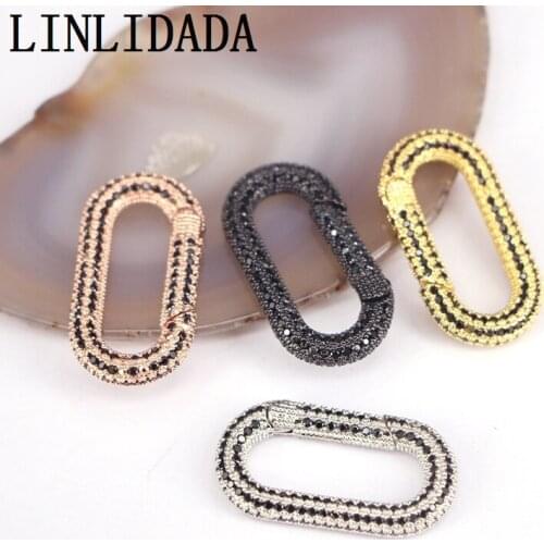 5Pcs Black CZ Micro Pave Oval Shape Clasp Lock, Carabiner Pave Snap Hook Necklace Bracelets Making