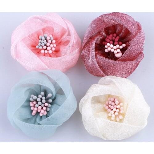 50PCS 4CM High Quality Mini Silk Flower With Stamen Make Girls Women Beautiful Fabric Flower For Head Wear U Pick Color