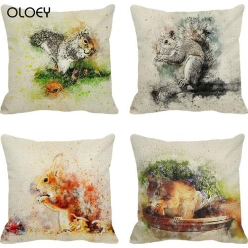Watercolor Animal Square Linen Cushion Cover, Size 45x45cm, Home Bedroom Office Decoration, Hotel Car Decoration Cushion Cover