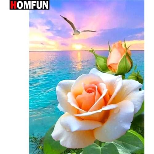 HOMFUN Full Square/Round Drill 5D DIY Diamond Painting "Seaside Flower Rose" 3D Diamond Embroidery Cross Stitch Home Decor Gift