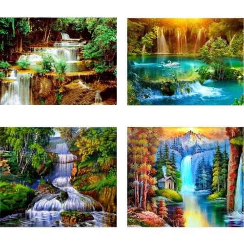 DIY 5D Diamond Painting Landscape Waterfalls Cross Stitch Landscape Diamond Embroidery Full Round Drill Art Wall Home Decor