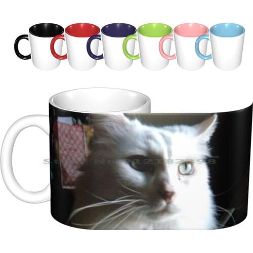 White Fluffy Ceramic Mugs Coffee Cups Milk Tea Mug Kitty Cat Chat Gato Neko Gold Golden Feline Kitten Angela Apilado Apilado