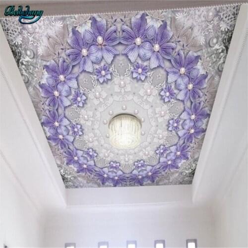 Beibehang Large Custom Non-woven Wallpaper Mural Dream Purple Flower Pearl Lace 3d 3D Ceiling Wall