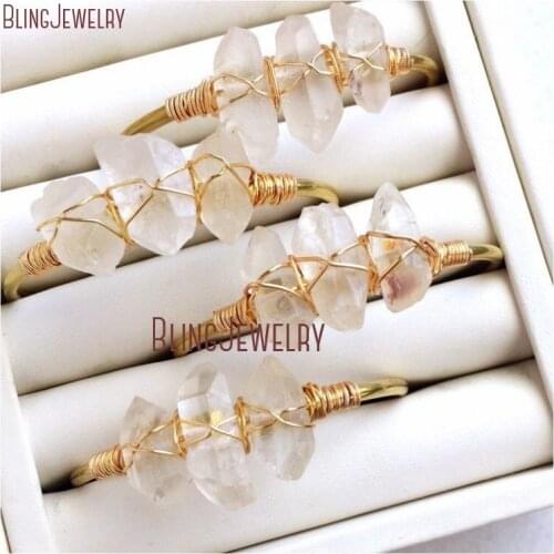 Rustic Bridal Jewelry Wire Wrap Crystal Quartzs Raw Crystal Jewelry Clear Quartz Cuff Bracelet Bracelet BM27710