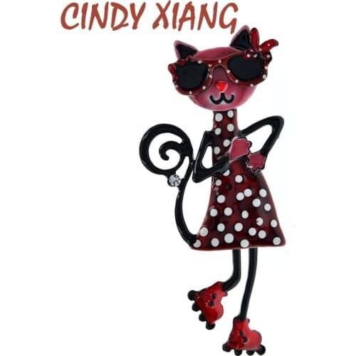 CINDY XIANG New High Quality Lovely Sexy Cat Brooches Enamel Pet Animal Party Casual Brooch Pins For Women Men Kids Good Gift