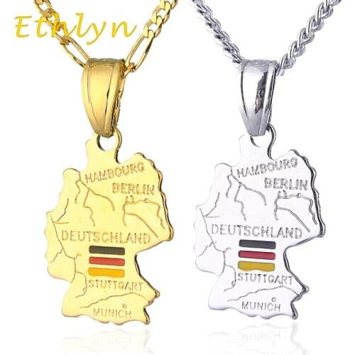 Ethlyn Bundesrepublik Deutschland Map pendant chain ,Gold Color /white gold country map Germany jewelryP8