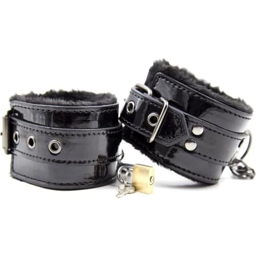 Black Wetlook Bondage Handcuffs Ankle Cuffs For Fetish Bdsm Slave Role Play Couples Flirting Adults Games To Wrist Restraints