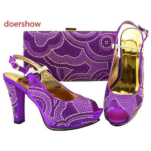 Doershow 2018 New coming African sandals Italian purple shoes and bags to match shoes with bag set SIZE 38-43 !HH1-9
