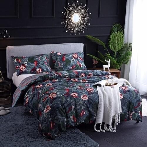 European Style Floral Bedding Set Sanding Flower Printed Duvet Cover Set with Pillowcase King / Queen Size Bed Linens Bedclothes