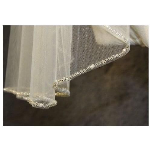 1T Beaded Veil New Design High Quality Bridal Veil Wedding Veil Beads Beaded Veil In White Ivory Champagne with Metal Comb