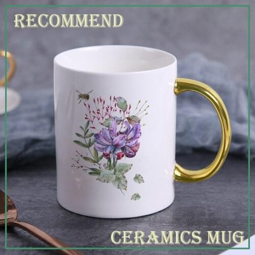 Cartoon ceramic cup creative mug Blue elf flower pattern coffee mug home drinking cup milk juice breakfast cup KTZW-031