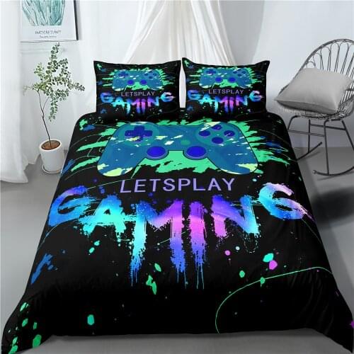 Gaming Bedding Set Gamepad Bedroom Decor Boys Teen Duvet Covers Comforter Cover 2/3 Pcs Bedspread with Pillowcases No Comforter