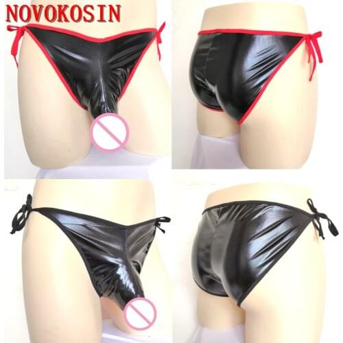 KH70 2020 Sexy PVC Bandage Biside G-strings Thongs Gay Underwear Men Leather Short Panties Night Club Lingerie Bulge Cock Pouch