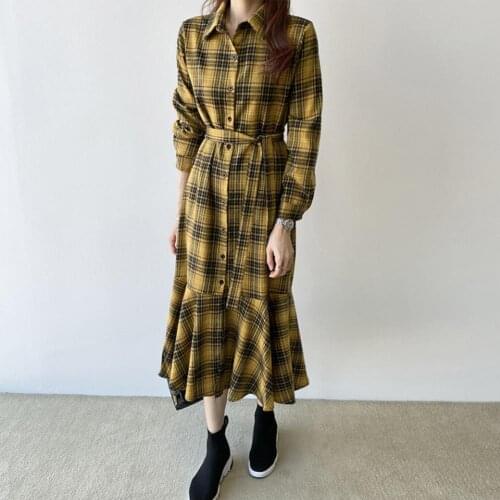 Plaid Dress Comfortable Fashionable Fishtail Skirt Ladies One Piece Dress Elegant Clothing Street Wear