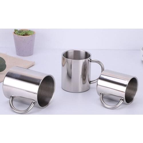 Coffee Water Mug Cup Double Wall Polished Stainless Steel D Shape Handle Cup Travel Portable Drinkware