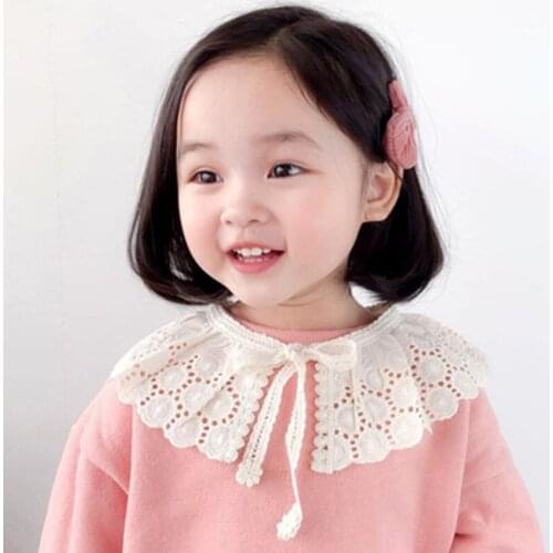 Korean Lapel Embroidery Childrens Sweater Shirt False Collar Scarf Winter Girl Cotton Thin Flower Hollow Lace Shawl Scarves O81