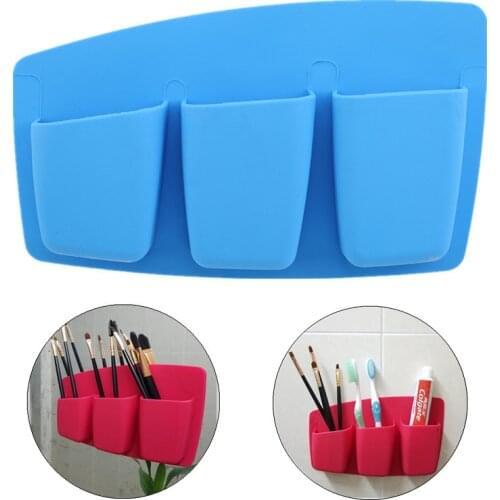 Creative Multifunctional Organizer Silicone Three Bags Makeup Brush Storage Box self-adhesive Suction Cup Test Organizador