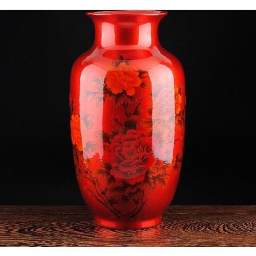 Chinese-style Crystal Glaze Ceramic Red Peony Vase Porcelain Vases For Artificial Flower Decoration Vases