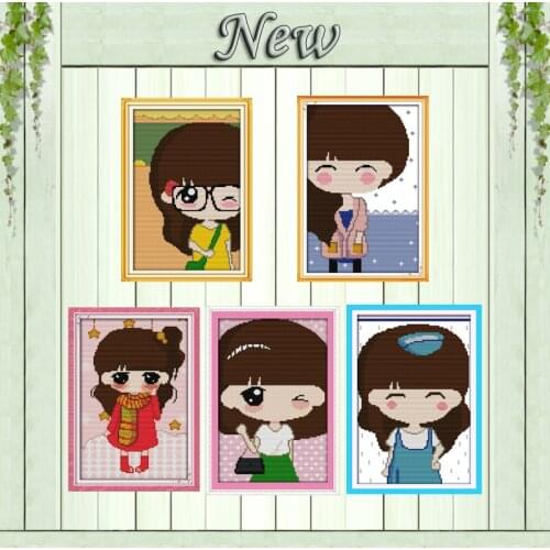 Cute girl colorful beauty lovely angel painting counted print on canvas DMC 11CT 14CT Cross Stitch kits embroider needlework Set