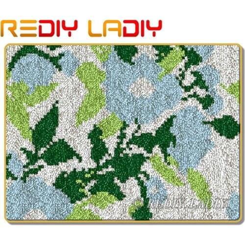 Latch Hook Rug Kits Crocheting Carpet Rug White Flowers Acrylic Yarn Pre-Printed Canvas Cushion Mat DIY Crochet Tapestry Crafts