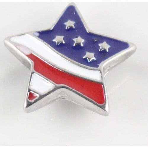 New design 12pcs Metal Five-pointed Star Shape Enamel USA flag Diy Snap Buttons Fit 18mm Snap Button Charm Bracelet Jewelry