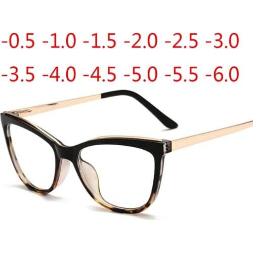 Diopter 0 -0.5 -0.75 -1.0 -1.5 -2.0 -3.0 To -6.0 Myopia Glasses Anti Blue Light Cat Eye Big Frame Prescription Eyewear