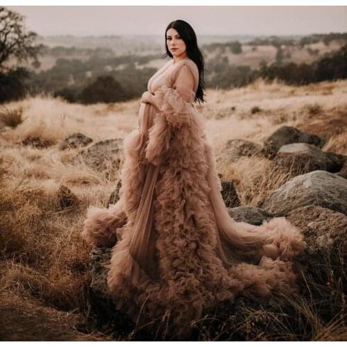 Maternity Star Dresses Robe Sexy Illusion Tiered Ruffles Photoshoot Babyshower Bathrobe Maternity Kimono Party Birthday Dress