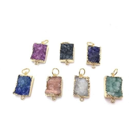 Natural Agates Pendant Connectors Rectangle Colorful Crystal Agates Stone Link Charms For Jewelry Making Necklace Bracelet Gift