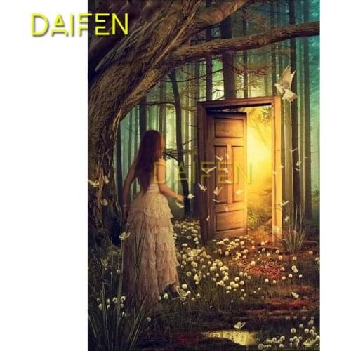 Full Square Diamond mosaic girl 5D DIY Diamond embroidery Cross stitch looking for Full Round Diamond painting door in forest
