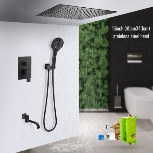Ceiling Mount Bathroom Matte Black Rainfall Shower Head Bathtub Embedded Box Shower Faucet Mixer Hand Spray Shower Tap
