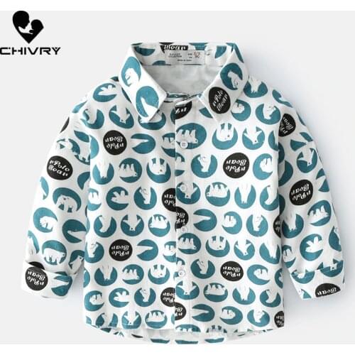 New 2021 Spring Autumn Kids Boys Fashion Lapel Long Sleeve Shirts Baby Boys Cartoon Print Breathable Button Tops Shirts Clothing