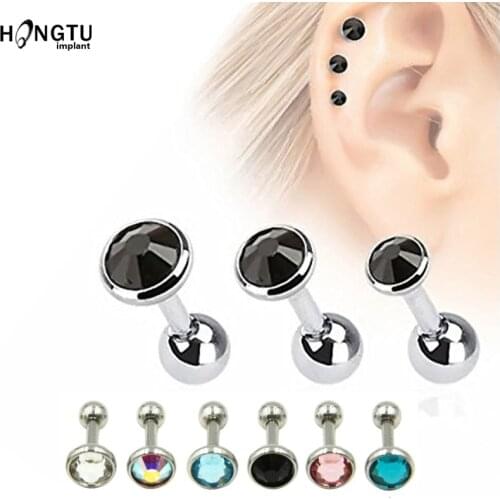 3PCS Flat Bottom Czech Drill Stud Earring Steel Cartilage Piercing Studs Fashion Ear Tragus Ring Ear Piercing Jewelry 3/4/5MM