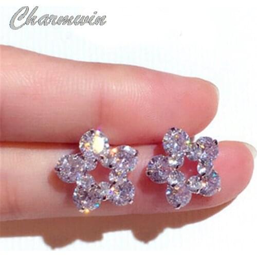 New Fashion Stud Earrings For Women Earrings Rhinestone Flower Earrings Female Jewelry Gift