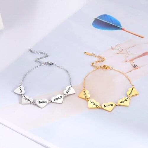 Sipuris Personalized Stainless Steel Family Members Name Bracelet Customized Engraved Letters Heart Bracelet Anniversary Jewelry