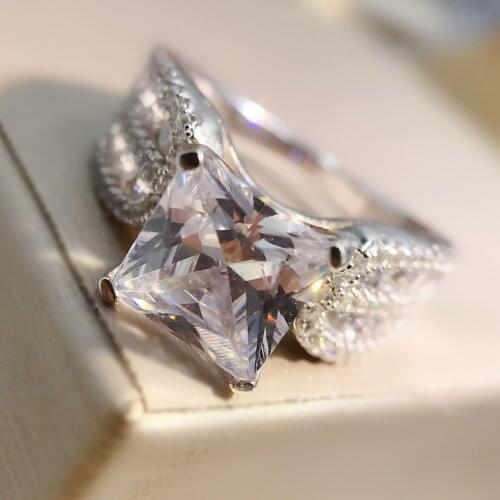 Sterling Silver 925 Square Cut Large Zircon Ring Specially Designed For Woman Parties Fine Jewelry