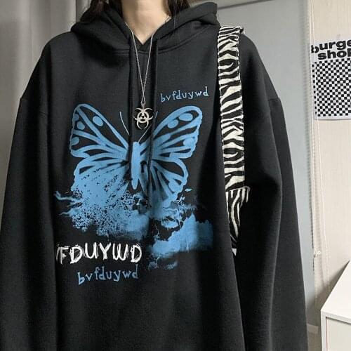 Oversized sweatshirt streetwear loose printed hoodie womens long-sleeve Korean jacket 2021 new zipper womens jacket hoodie
